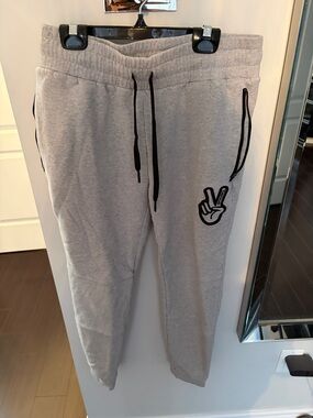 Deuce Gray Sweatpants with Black Drawstring and Peace Patch